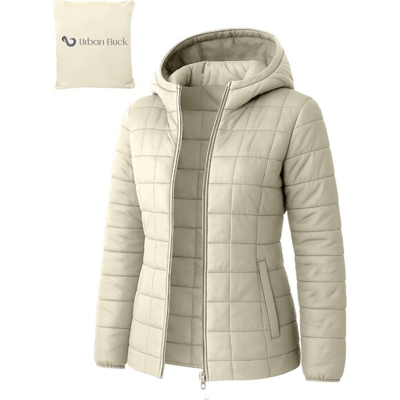 Jackets & Blazers - Women's Puffer Jacket Hood 32 Degree Quilted Winter Puff Foldable Jacket Cream